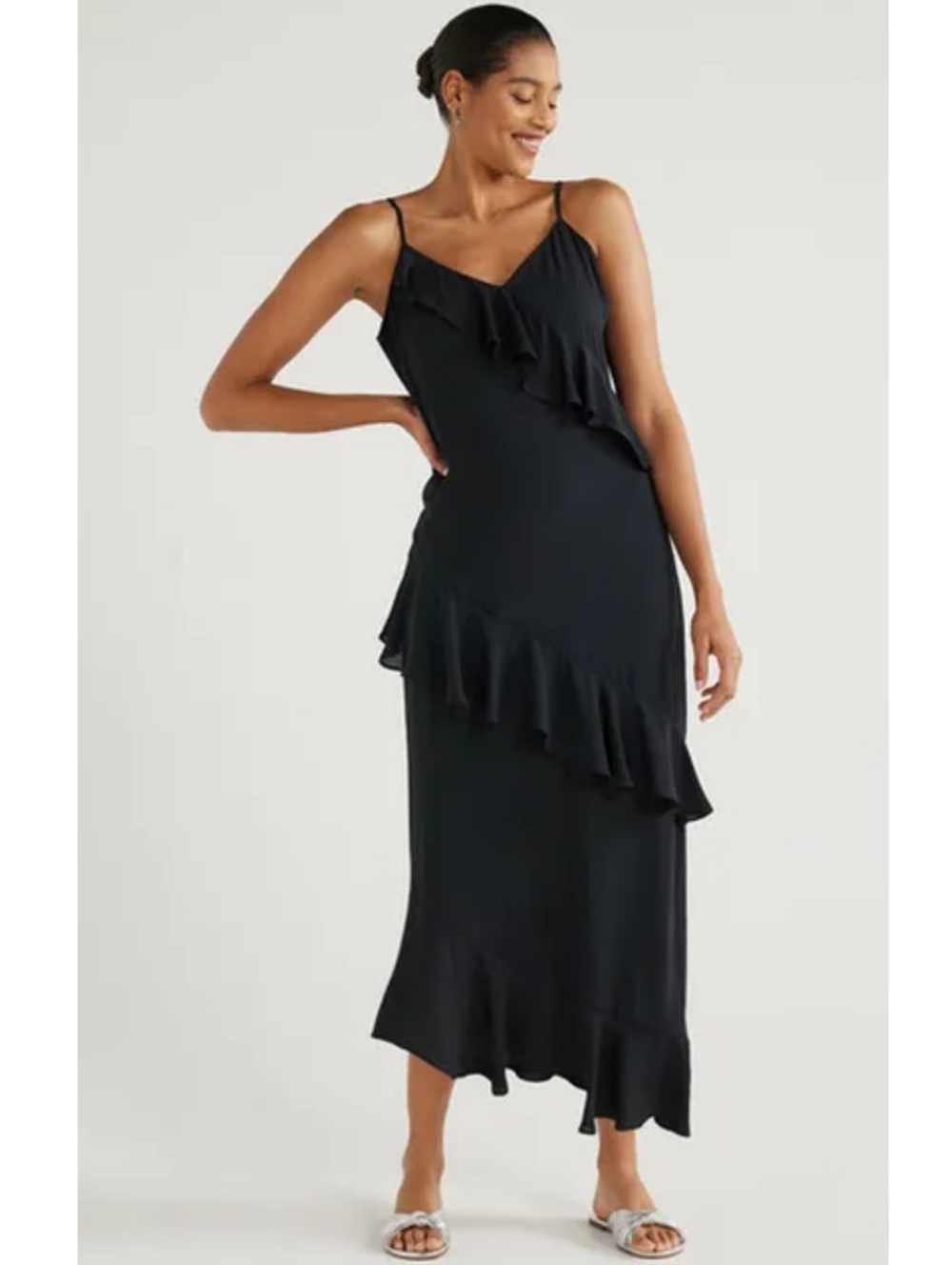 NWT Scoop Brand Black Slip Bias Ruffle Dress 2X 20W AM-2133